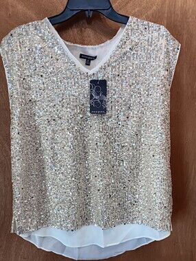 Ava & Grace Gold Sequin V-Neck Sleeveless Camisole